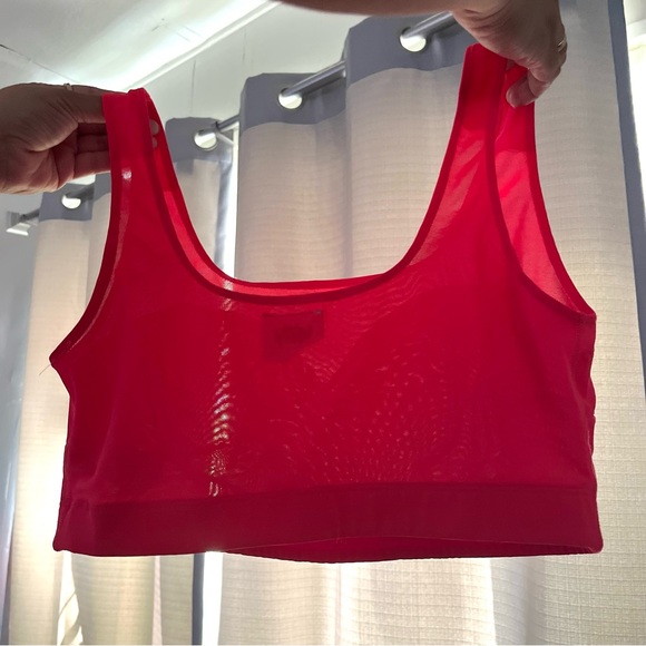 Fabletics Yitty Mesh Me Smoothing Midi Bralette in Bright Neon Orange Sheer Sz L - Picture 10 of 10